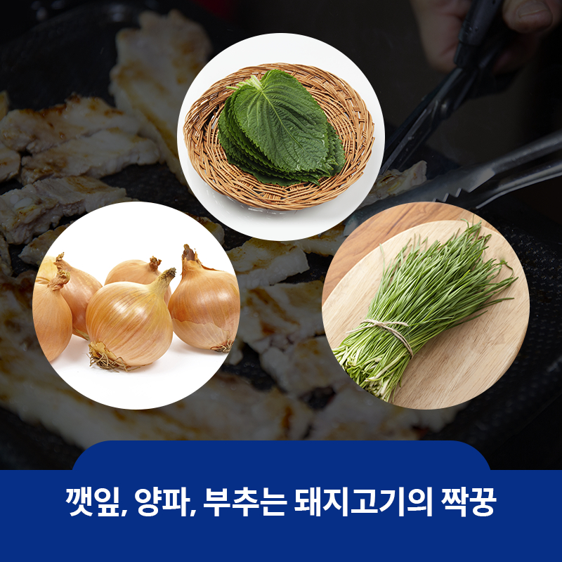 참고 이미지 : 깻잎, 양파, 부추는 돼지고기의 짝꿍 | 자생한방병원·자생의료재단