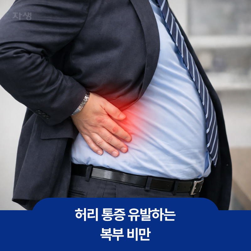 복부 비만으로 허리 통증을 호소하는 이미지
