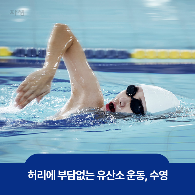 허리통증완화에 좋은 유산소 운동인 수영을 하고 있는 모습