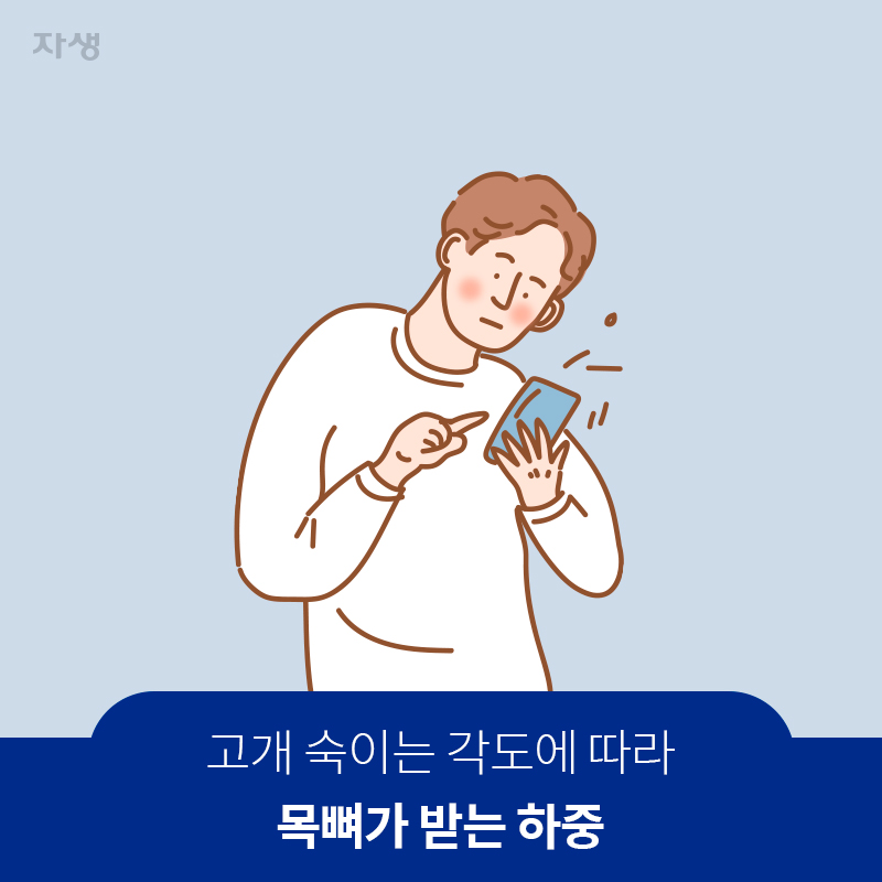 고개 숙이는 각도에 따라 목뼈가 받는 하중 | 자생한방병원·자생의료재단