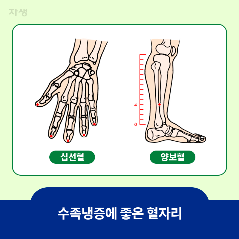 수족냉증에 좋은 십선혈과 양보혈 자리 표시