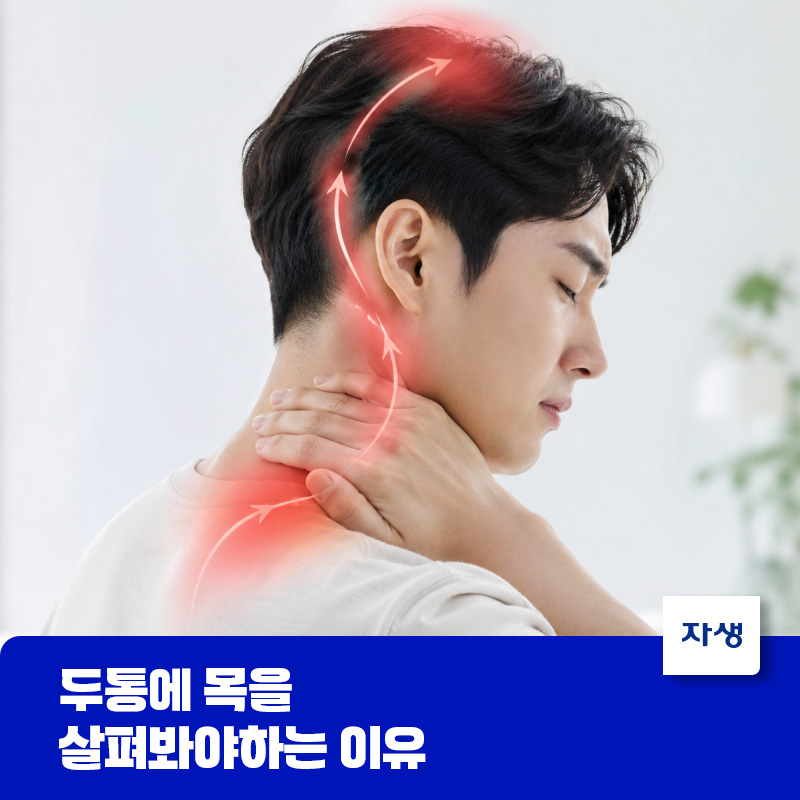 두통에 목을 살펴봐야 하는 이유를 설명하기 위해 목이 머리에 미치는 영향을 표현한 이미지