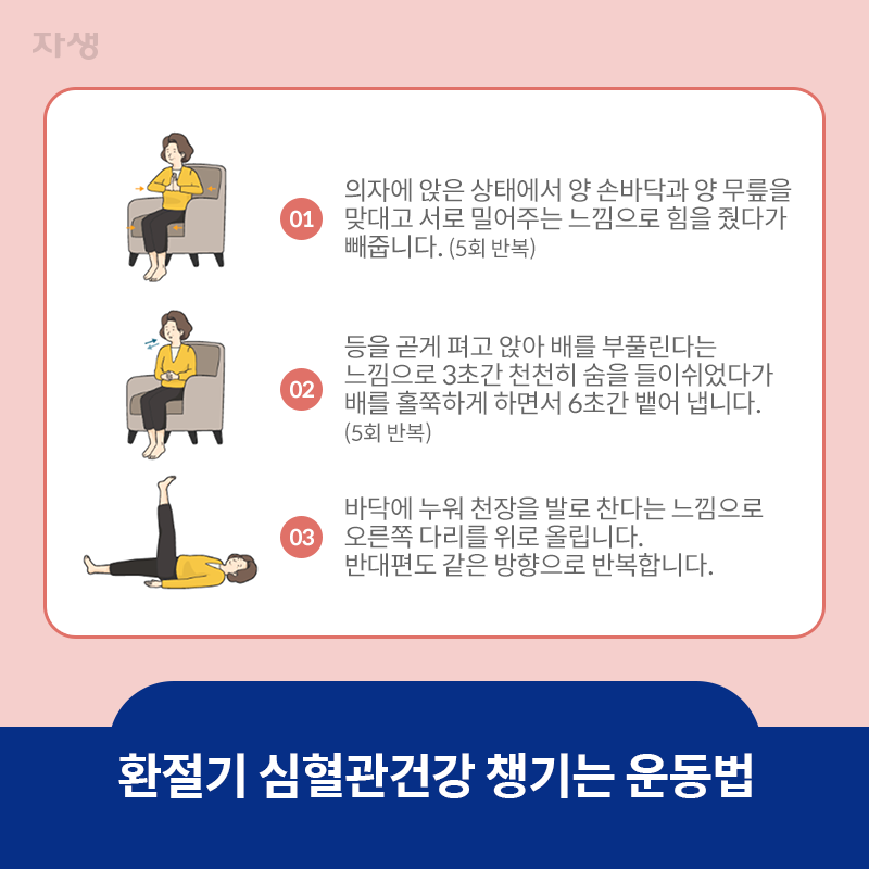 참고 이미지: 환절기 심혈관건강 챙기는 운동법 | 자생한방병원·자생의료재단