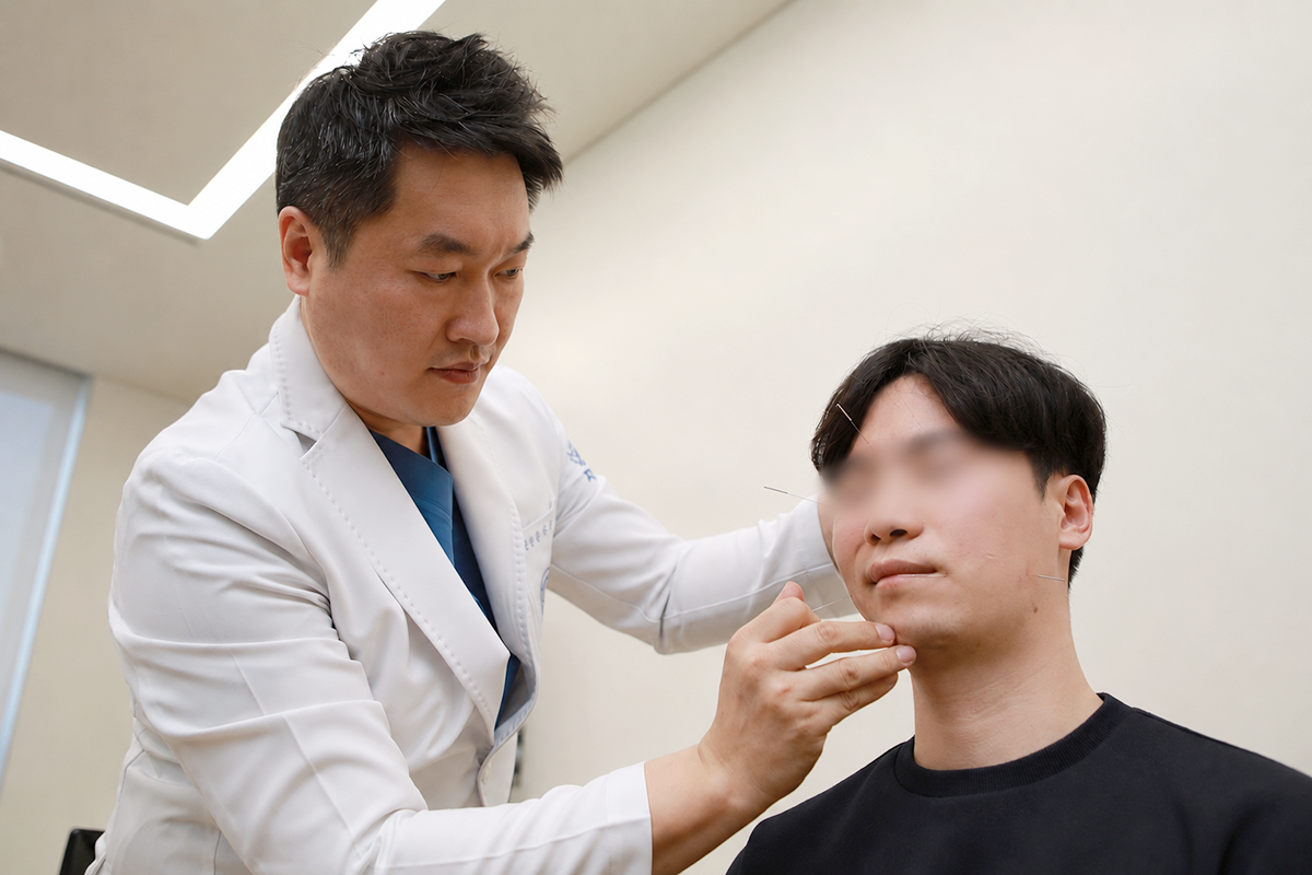 자생한방병원 의료진이 안면신경마비 환자에게 침 치료를 하고 있다 (출처 : 자생한방병원) | 자생한방병원・자생의료재단