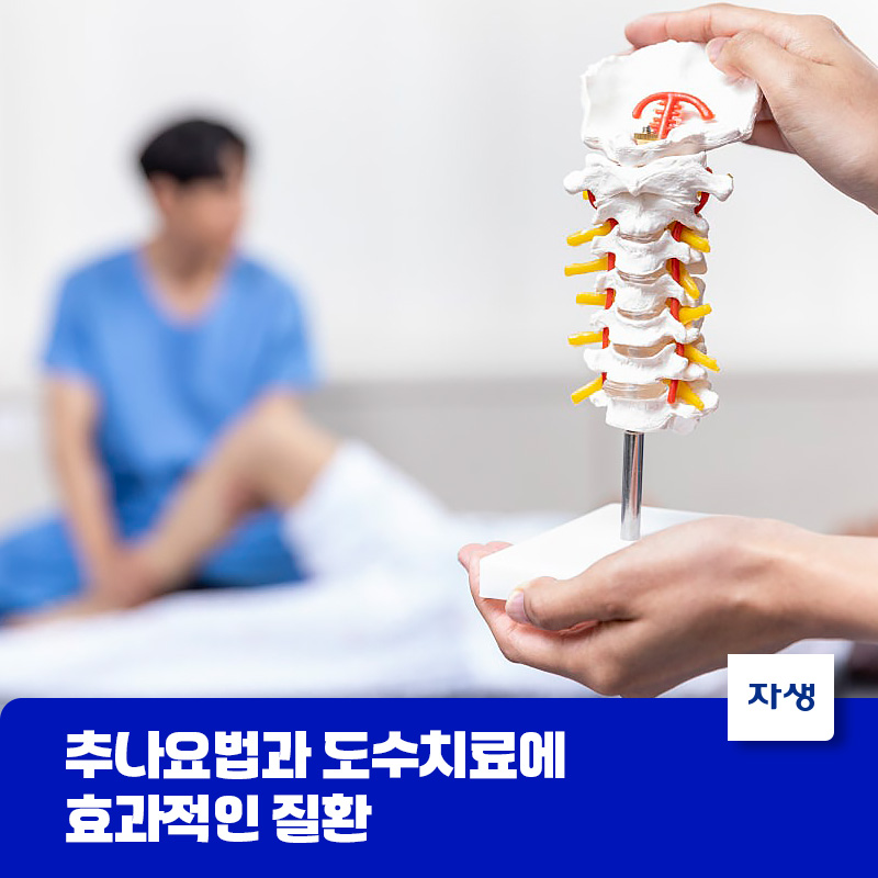 추나요법과 도수치료에 효과적인 척추관절 질환을 척추 모형으로 설명하는 의료진