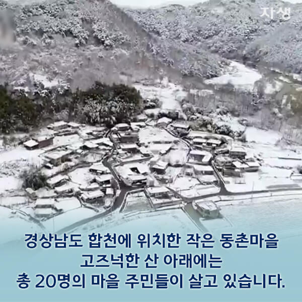 경상남도 합천에 위치한 작은 동촌마을 고즈넉한 산 아래에는 총 20명의 마을 주민들이 살고 있습니다.01