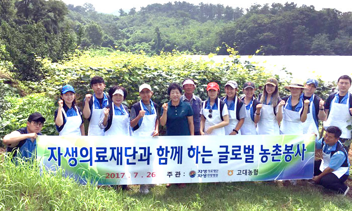 충남 당진군을 찾아 포도 봉지씌우기 봉사활동을 실시한 자생의료재단 봉사단