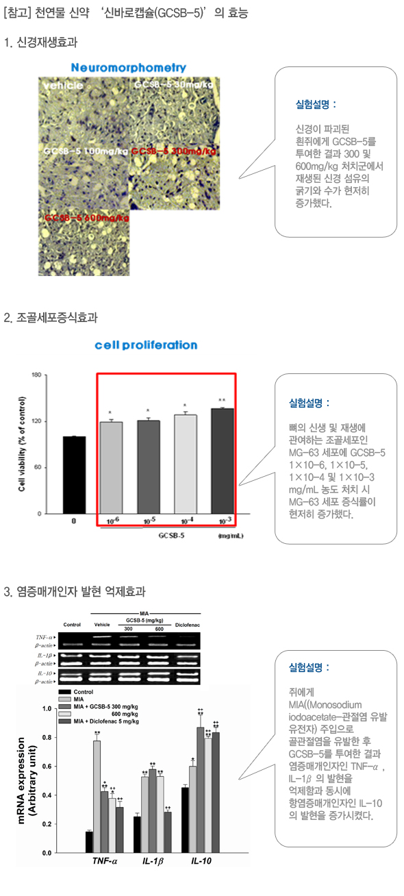 [참고]천연물 신약 '신바로캡슐(GCSB-5)'의 효능에 대한 자세한 내용은 다음을 참고하세요.